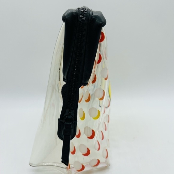 PINK  CLEAR COSMETIC BEACH BAG WITH A HAPPY FACE AND POLKADOTS MADE PVC PLASTIC - Picture 14 of 14